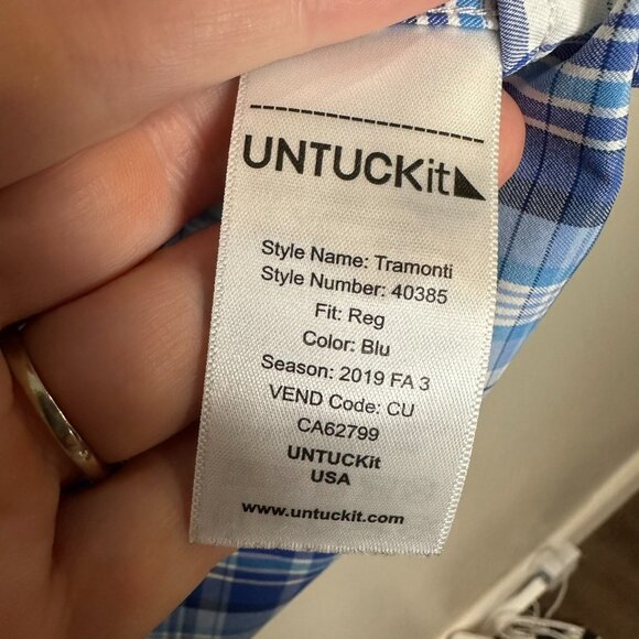 Untuckit Tramonti Shirt Men's Large Blue White Plaid Button Down Pocket - Picture 7 of 9